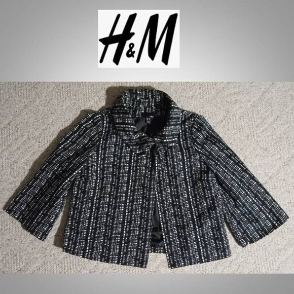 H&M black white short jacket blazer coat jacket women's size 8 - Picture 1 of 7